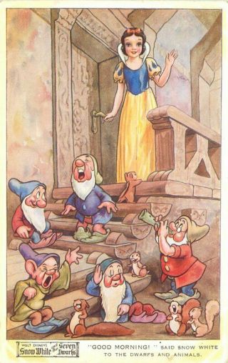 1940s Snow White Seven Dwarfs Animals Walt Disney Film Scene Valentine Postcard