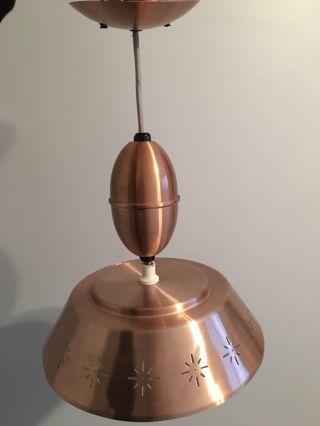 Mid Century Modern Copper Hanging Light Glass Face Ceiling Fixture Vintage
