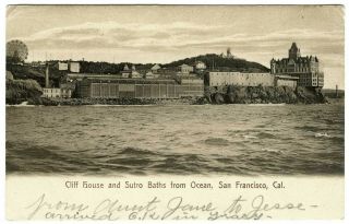 1907 San Francisco Victorian Cliff House&sutro Baths Frm Ocean Postcard