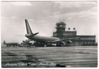Postcard Turin Airport Alitalia Douglas Dc8 Aviation Airline Airways