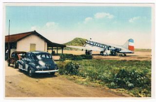 Postcard Klm Sint Maarten Martin Airport Douglas Dc3 Aviation Airline Airways