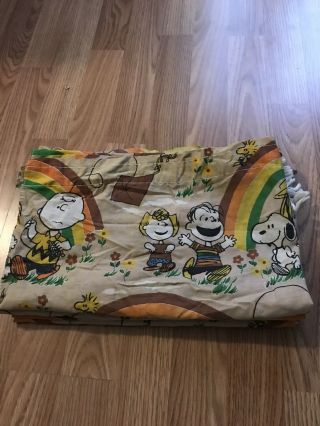 Vintage Snoopy Charlie Brown Peanuts Rainbow Kite Curtain Top 4 - Panels W Fringe