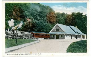 Cooperstown Ny - D&h Railroad Station & Train - Postcard
