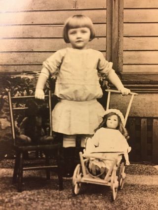 vintage Postcard Photo Little Girl &baby Doll In Stroller 2