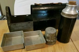 Antique Rare Landers Frary & Clark Universal Slide Out Tin Lunchbox W/food Trays