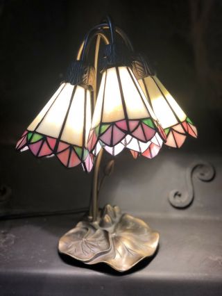 Vintage Tiffany Style Lily Pad Table Lamp 3 Lights Large