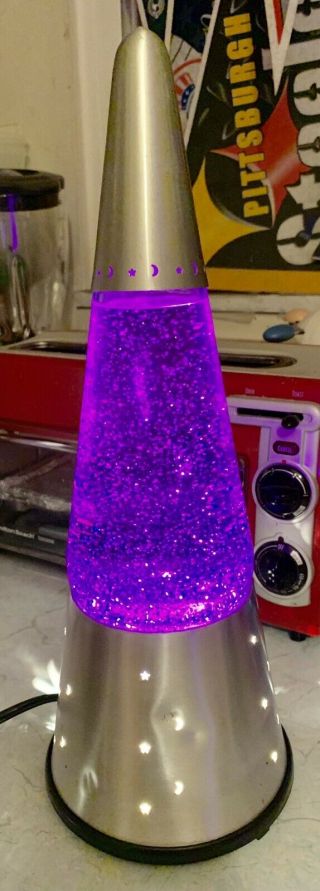 16” Tall Lava Lite Wizard Purple Glitter Motion Lamp Moon Stars Sparkle Light