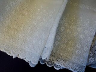 3 Yds X 36 " Vintage Cotton Voile Eyelet Fabric Sheer White Scalloped Hem Lovely