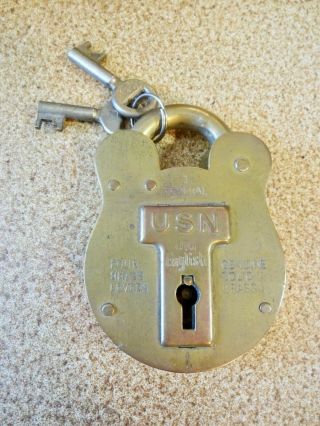 Usn Federal 1 One Brass Levers Lock W/ 2 Keys W.  Bell & Sons Pa Old English