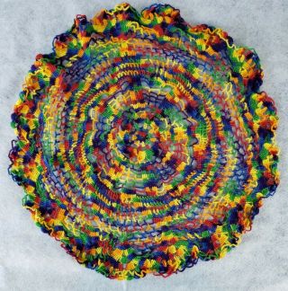 Vintage Crocheted Doily Handmade Vibrant Variegated Color 20 " Estate Find