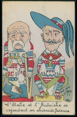 Kaiser & Austria Dogs Wwi Ww1 War Humor Satirical Propaganda Old C1915 Postcard