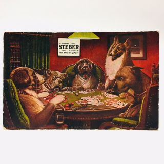 Steber Cigars Advertising Postcard A Waterloo Dogs Playing Poker 1906 Coolidge