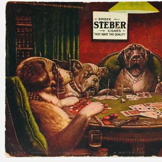 Steber Cigars Advertising Postcard A Waterloo Dogs Playing Poker 1906 Coolidge 2