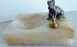 Vintage Marble Inkwell With Bronze Dog: 4.  0 " W X 3.  0 " D X 1.  0 " T