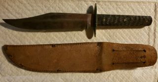 WADE & BUTCHER SHEFFIELD ENGLAND BOWIE KNIFE WITH STAG HANDLE & SHEATHE 2