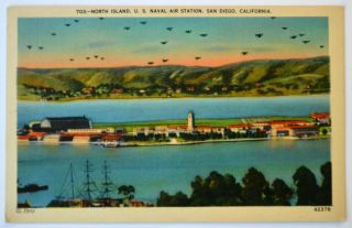 Old Postcard California North Island U.  S.  Naval Air Station San Diego Linen
