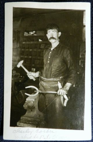 Vtg Antique 1900s 1910s Occupational Rppc Real Photo Postcard Blacksmith Id 