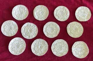 Set Of 12 Linen & Lace Coasters For Wine Glasses 3 " Diam Handstitched Slip - On