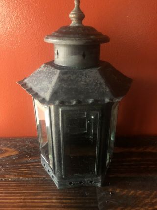 Vintage Black Over Copper Wall Mount Sconce Beveled 5 Panel Glass Lantern light 2