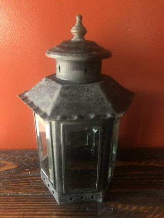 Vintage Black Over Copper Wall Mount Sconce Beveled 5 Panel Glass Lantern light 3