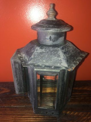Vintage Black Over Copper Wall Mount Sconce Beveled 5 Panel Glass Lantern light 4