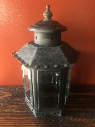 Vintage Black Over Copper Wall Mount Sconce Beveled 5 Panel Glass Lantern light 5