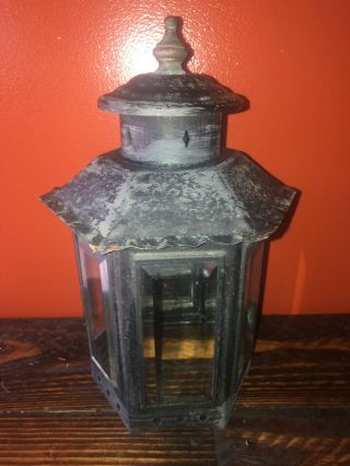 Vintage Black Over Copper Wall Mount Sconce Beveled 5 Panel Glass Lantern light 6