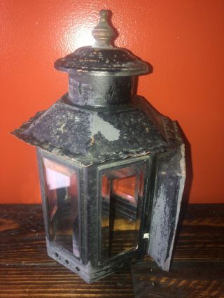 Vintage Black Over Copper Wall Mount Sconce Beveled 5 Panel Glass Lantern light 8