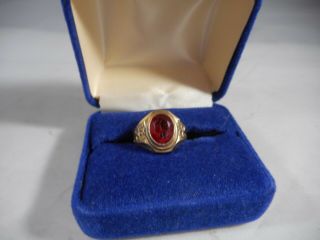 Vintage 10k Rose Gold Filled Simulated Ruby Girl Scout Brownie Ring - Art Deco 1