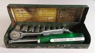 Vintage S - K Tools 1/4 " 11 Pc Socket Set No.  4913 Ratchet/spinner Handle 40954