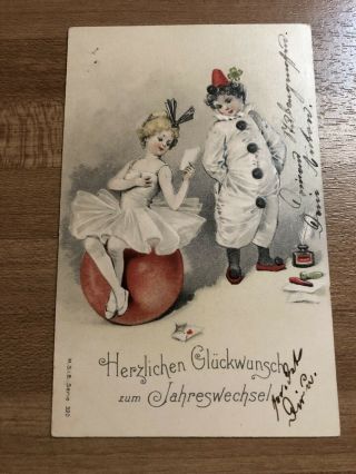 Vintage 1930’s Clown And Ballerina Postcard