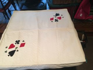 Vintage Quilted Vinyl Fitted Card Table Cover With Bridge Playing Card Design