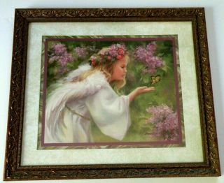 Home Interiors Framed Picture Girl Angel Butterfly And Lilacs Laurie Snow Hein