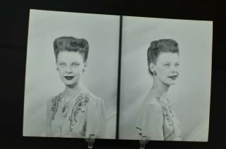 Vintage Photo 1950s Studio Double Portrait Young Woman Head Shot Glamour Hair Z3