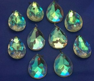 Set Of 10 Vtg.  2 " Chandelier Aurora Borealis Ab Tear Drop Antique Crystal Prisms