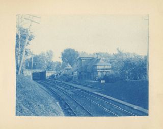 Cyanotype: Mount Airy Railway Station & Train Crossing Bridge,  2 Old Photos