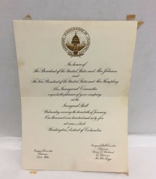 1965 President Lyndon B Johnson Inaugural Ball Invitation Lbj Humphrey Vp