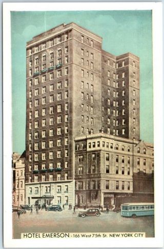 Vintage York City Postcard Hotel Emerson 166 W.  75th Street Lumitone C1940s