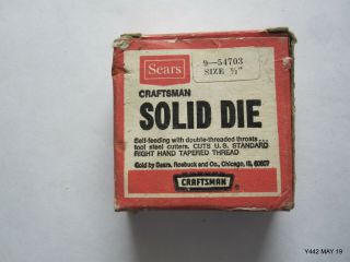 Vintage Sears Craftsman Solid Die,  Size 1/2 " (pn 9 - 54703)