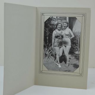 Vintage Photo Cabinet Card 1940s Two Women Bathing Suit Swimming Suit Biki Z3