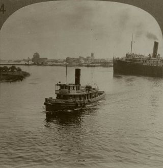 Keystone Stereoview Of Ships In Tampa Harbor,  From Rare Florida Set 1920 