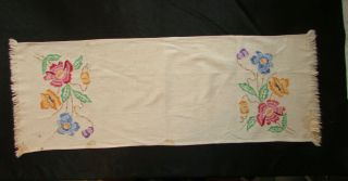 Vintage Set of 4 Matching Dresser Scarf / Table Runners Embroidered Flowers 3
