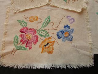 Vintage Set of 4 Matching Dresser Scarf / Table Runners Embroidered Flowers 5