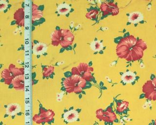 Yellow Floral Full Feedsack Vintage Cotton Fabric Pink Green Cheddar Feed Sack
