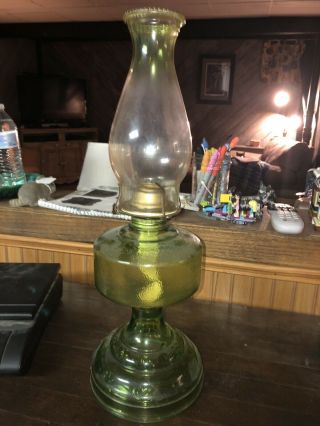 Vintage P&a Risdon Mfg Oil Lamp Green Depression Glass -
