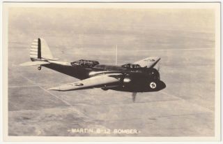 Military Aviation Martin B - 12 Bomber In Flight,  Real Photo Postcard Dated 1937