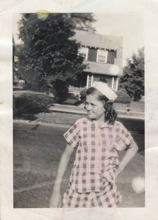 Vintage Photo Cute Girl In Matching Plaid Short & Shorts Pink Tint Snapshot