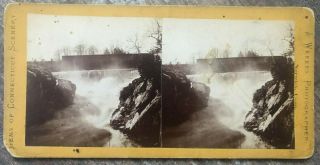 1870s Connecticut Stereoview Covered Bridge Over Norwich Falls By Weekes