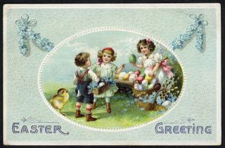 Children Decorated Easter Eggs Baby Chicks Clapsaddle Postcard 1910