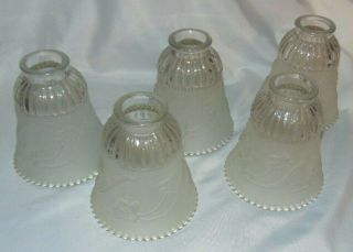 Set 5 Glass 5 " Frosted & Clear Embossed Floral Shades Globes For Light 2 " Fitter